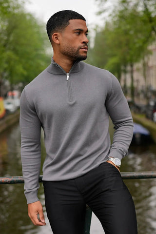 Mens Charcoal Zip Neck Jumper - Urban Londonn Ltd
