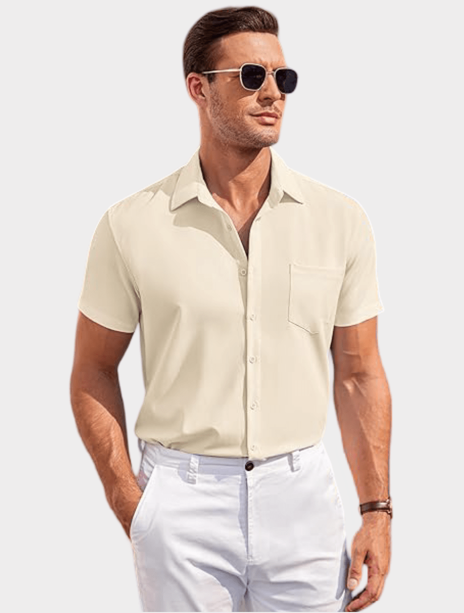 Mens Linen Shirt In Beige - Urban Londonn Ltd