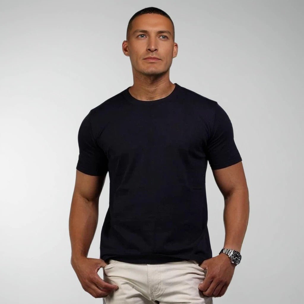 Muscle Fit Rich Cotton Navy T-Shirt - Urban Londonn Ltd