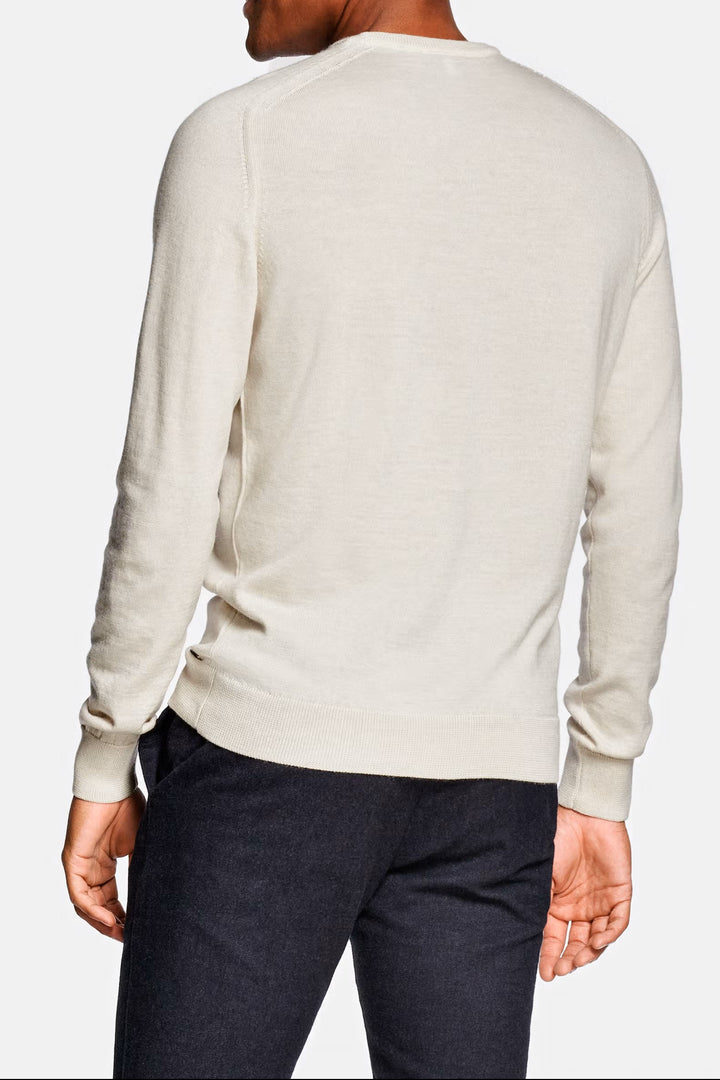 Men's White Merino Crew Neck Sweater