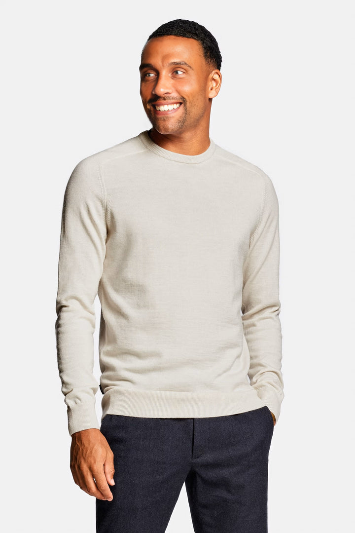 Men's White Merino Crew Neck Sweater